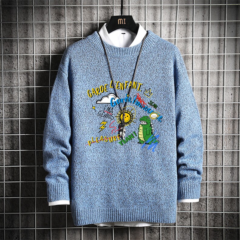 M19219-P45加绒款-P65加厚加绒毛衣男大码毛线衣男针织衫网格,男装针织衫/毛衣,电商A040A