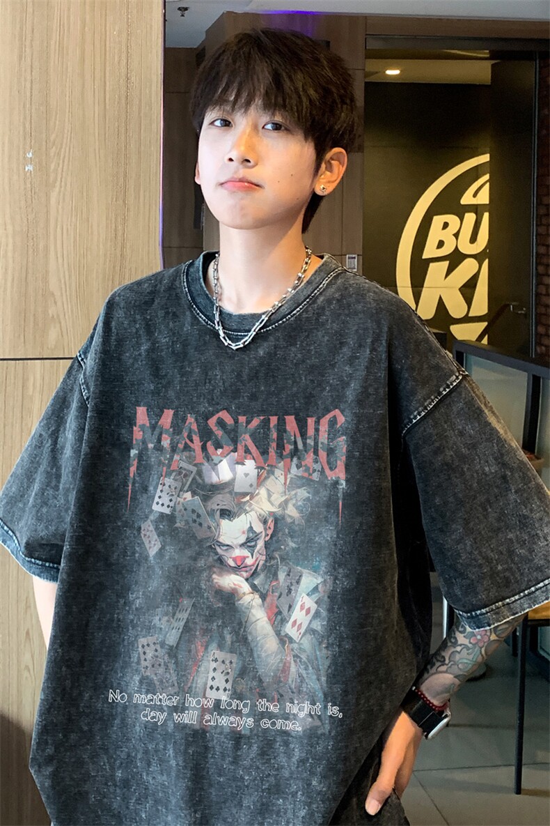 ！2025夏季新款男士潮牌纯棉水洗短袖宽松情侣半袖XT180P35,男装T恤,电商B220