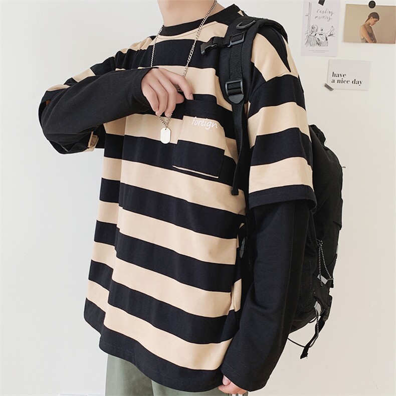 2021年秋季新款假两件条纹休闲潮流卫衣外套DS-B293-H101-P40,男装卫衣,电商A306