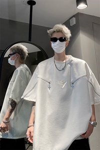 丝光棉解构短袖T恤 夏季小众设计拉链半袖体恤XZ514-2-202493-P63图片