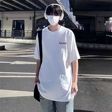 抖音得物供货210克现货宽松纯棉美式潮牌印花落肩袖纯棉T恤AT2197，男装T恤，电商A443
