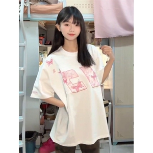 H0775-P35贴布刺绣230克索罗娜领口+包边休闲短袖T恤女图片