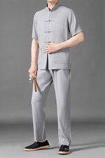 夏季冰丝短袖t恤2023夏装新款休闲风套装唐装宽松一套男装，男装休闲套装，电商B212（原钱塘6029）