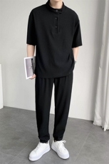 极简高弹垂感宽松运动套装设计感立领两件套TZ25/P100控149，男装休闲套装，电商A243