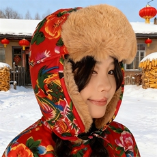 民族风大花东北雷锋帽男女冬季加绒护耳帽防寒骑车防风帽A02-P35，男装民族服装，星座1105-3