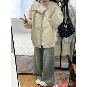 J9761-P57美式新款复古宽松休闲百搭棒球服pu皮衣外套