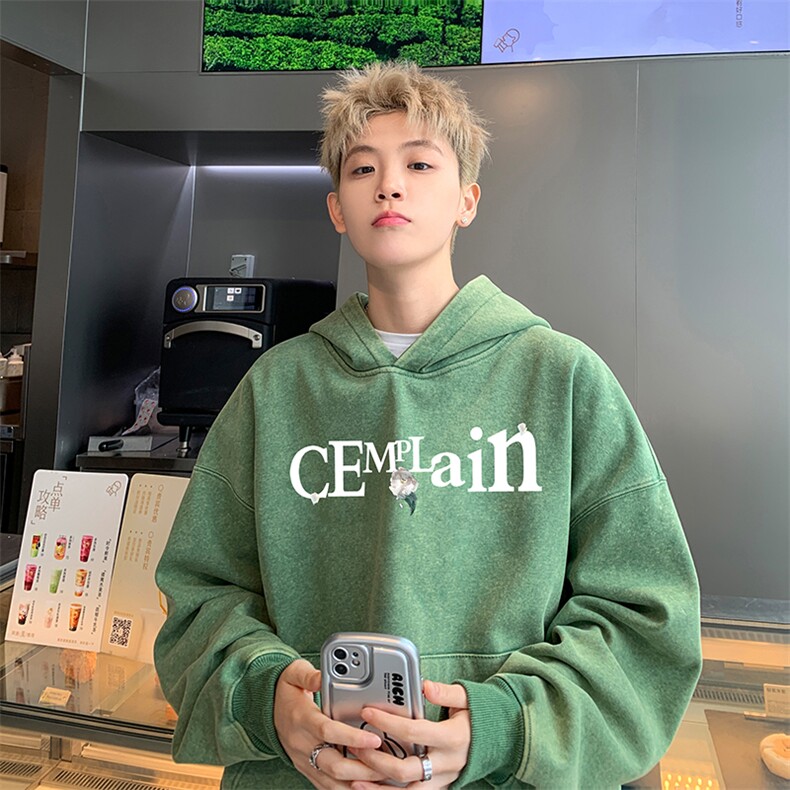 得物抖音高品质二开360克重磅做旧炒雪花纯色连帽水洗卫衣16026,男装卫衣,电商A486
