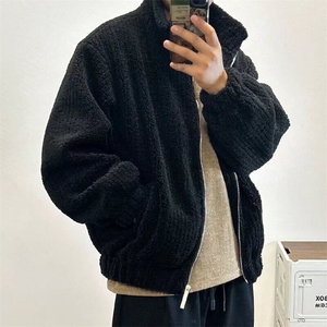 日系软糯立领羊羔毛外套男冬季短款仿羊羔绒工装棉衣夹克 W105图片