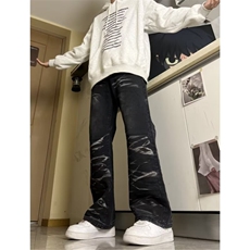 2026新款美式复古做旧水波纹牛仔裤男宽松欧美高街vibe裤子XF919，男装牛仔裤，星座506