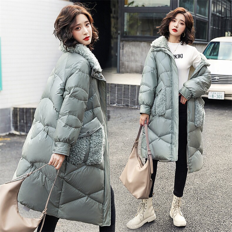 2020冬季新款韩版大码女装中长款加厚羽绒服兔毛拼接保暖时尚潮，女装羽绒服，笃写