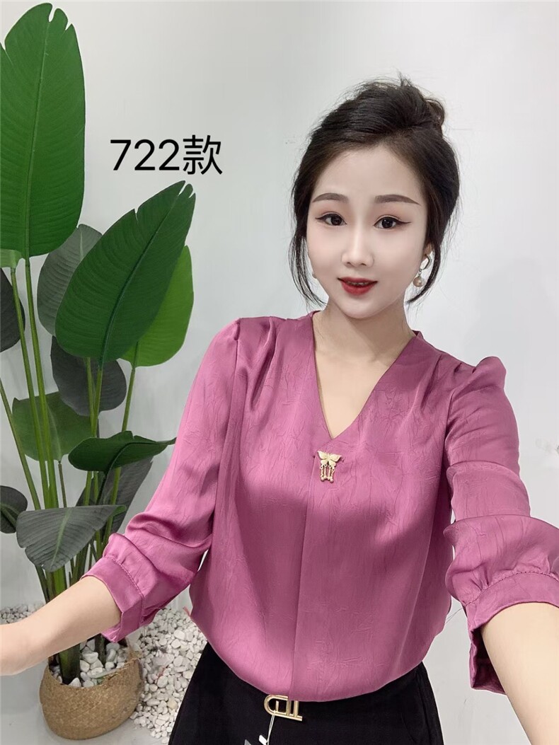 2025时尚单品v领五分袖百搭时尚简约,女装衬衫,思沃羊绒