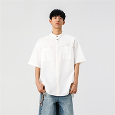 1新中式立领衬衫风暗扣工装大码M-5XL半袖衬衣男78013P48控78，男装T恤，星座226-2
