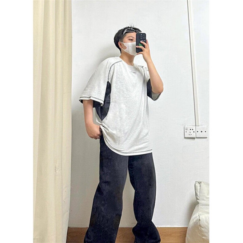复古潮牌简约字母拼接印花休闲宽松纯棉短袖男女T555,男装T恤,星座1116A（原606A-3）