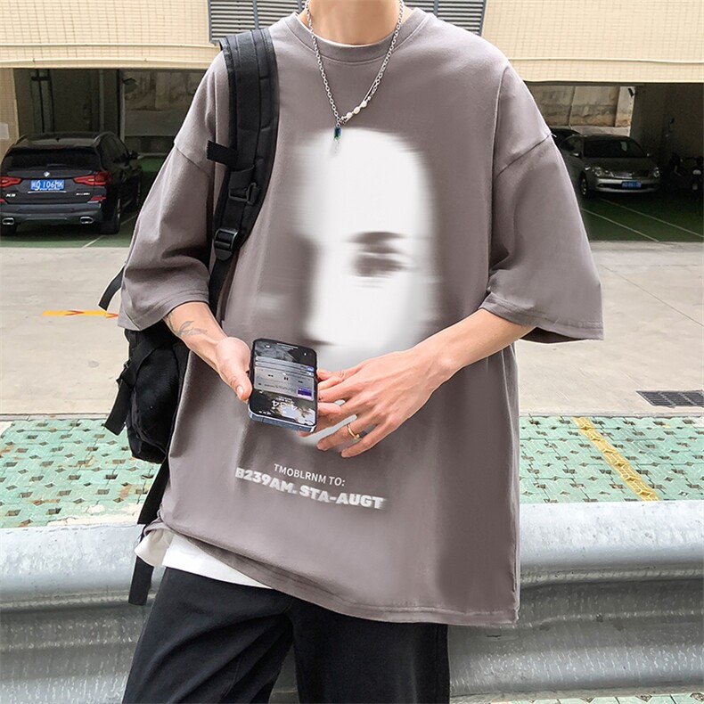 B239-D925-P28夏季模糊人物图案印花半袖重磅短袖t恤男港风,男装T恤,星座514-2(原B239)