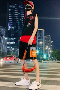2021青少年新款男女情侣装薄款纯棉卡通宽松背心套装男 TZ262图片