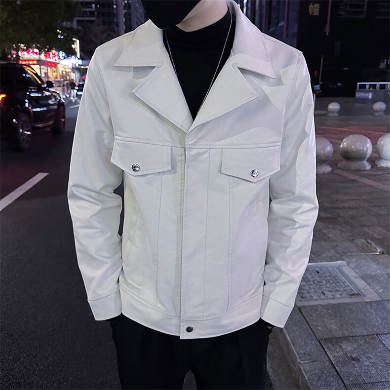 高级感白色水洗皮衣男潮流短款西装领P1810-P118,男装西服套装,电商A368