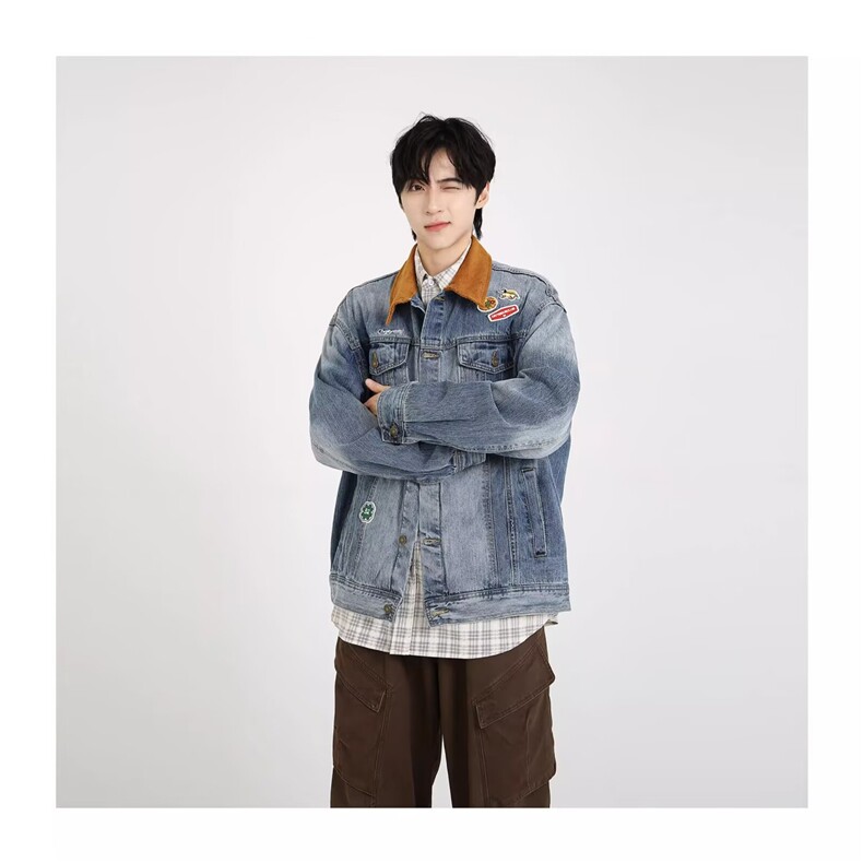 1506-1/J26051高品质/P83情侣款牛仔夹克男灯芯绒色翻领宽松外套图片