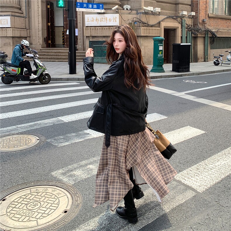 气质复古收腰黑色皮衣外套女春秋2025新款小个子机车服PU夹克流行,女装短外套,2C030