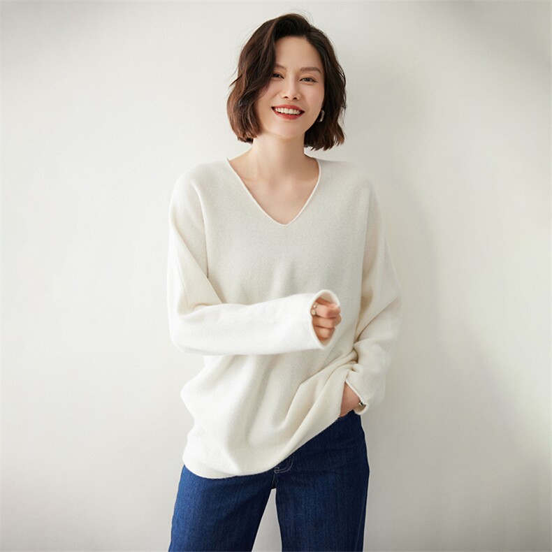 时尚宽松V领女士羊绒衫舒适保暖优雅百搭,女装羊绒衫,迎冬羊绒