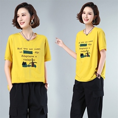 时尚刺绣字母宽松短袖T恤女夏季新款韩版百搭显瘦上衣852-1，女装T恤，依恋蒂丝