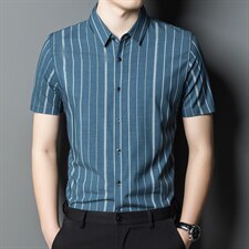 FC-ZC2709夏季2021男式薄款短袖衬衣修身休闲免烫条纹透气衬衫P82，男装衬衫，电商B360