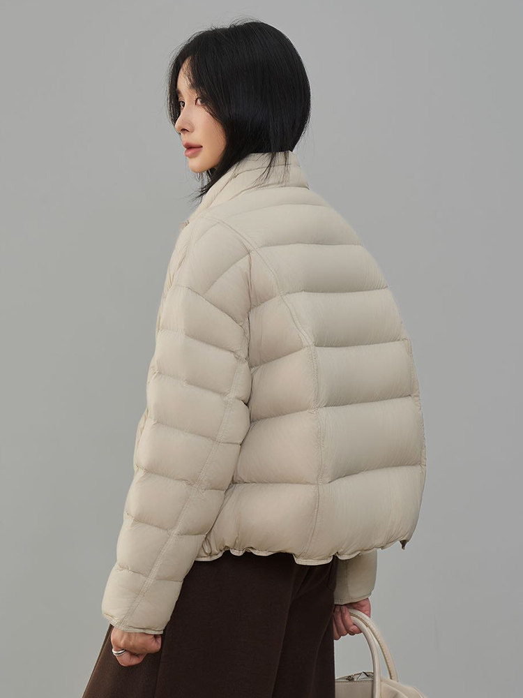时尚拼色翻领短款羽绒服女2025冬季新款宽松休闲90白鸭绒保暖外套,女装羽绒服,阳光伊恋