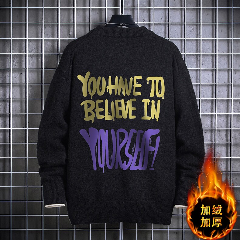 1日系宽松休闲中性情侣针织衫男潮流印花毛衣男7732P48加绒P55，男装针织衫/毛衣，星座226-2