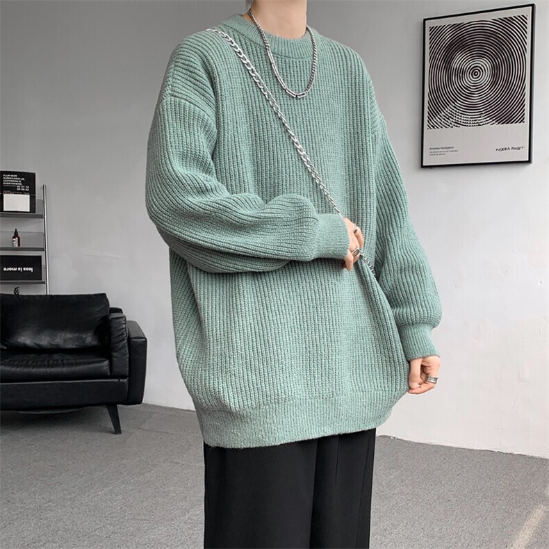 8XL-M纯色圆领毛衣秋冬季宽松套头针织衫慵懒风毛线衣MY1506/P68图片