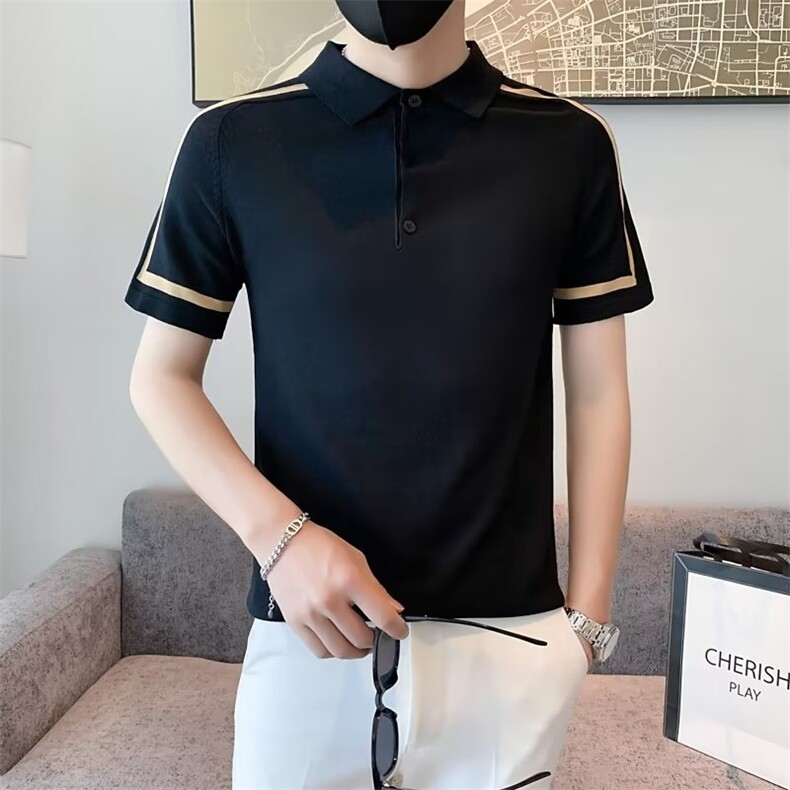 潮流短袖ins潮百搭简约夏季2023POLO衫原宿日系男TS312图片