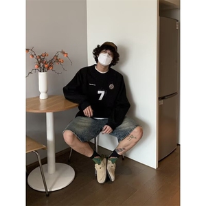 脏染运动球服卫衣男插肩长袖t恤工装休闲棒球上衣潮WY51 P47图片
