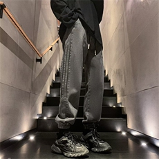 新款男士牛仔裤束脚哈伦裤宽松三条杠时尚百搭休闲长裤CN526-P40，男装牛仔裤，星座1008