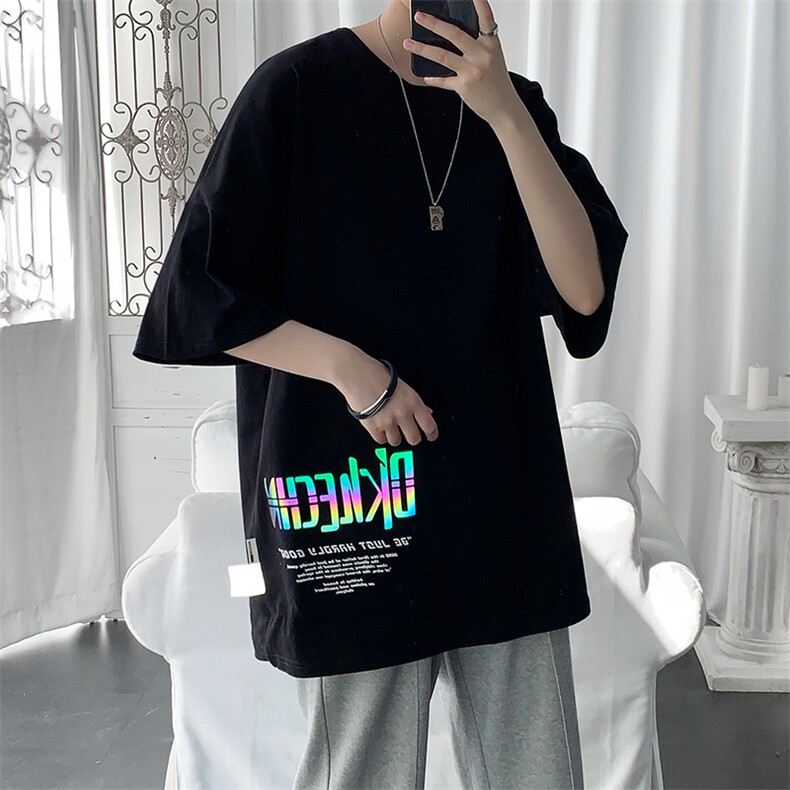 美式高街短袖t恤男夏季薄款白色半袖衣服潮牌宽松圆领情侣装体恤,男装T恤,电商A309