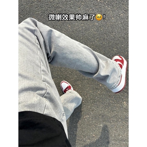 有货】烟灰色弯刀牛仔裤cleanfit裤子美式高街vibe微喇K906LL-P53图片