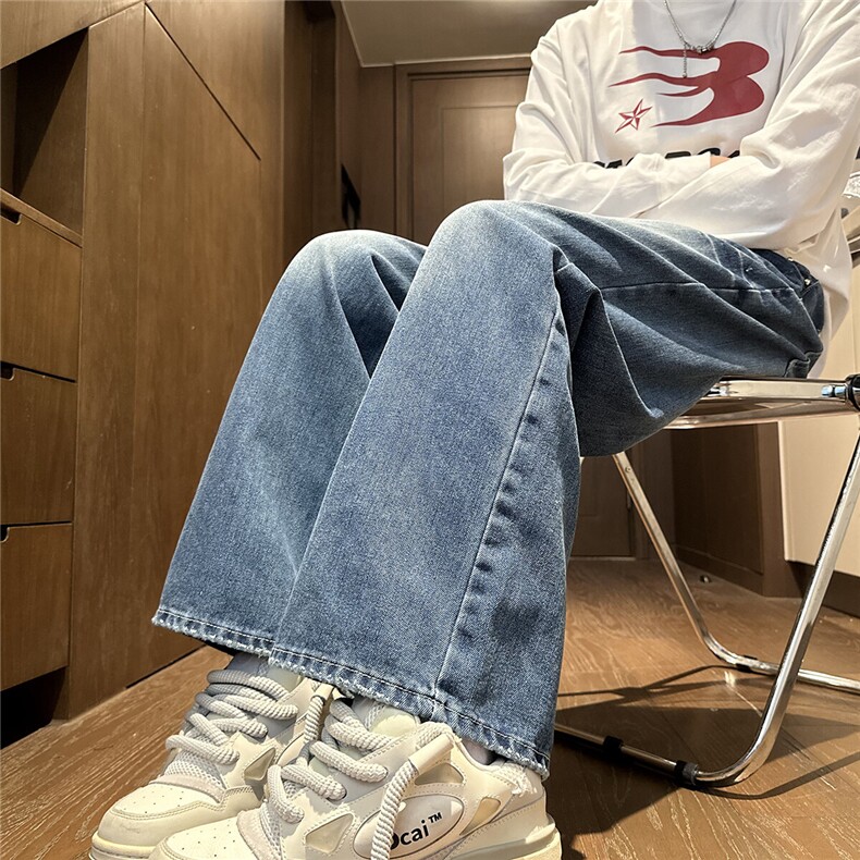 美式高街气质闪电纹潮牌阔腿牛仔长裤四季通用款9080-P47,男装牛仔裤,星座302A-2