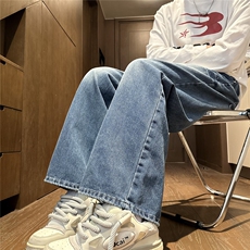 美式高街气质闪电纹潮牌阔腿牛仔长裤四季通用款9080-P47，男装牛仔裤，星座302A-2