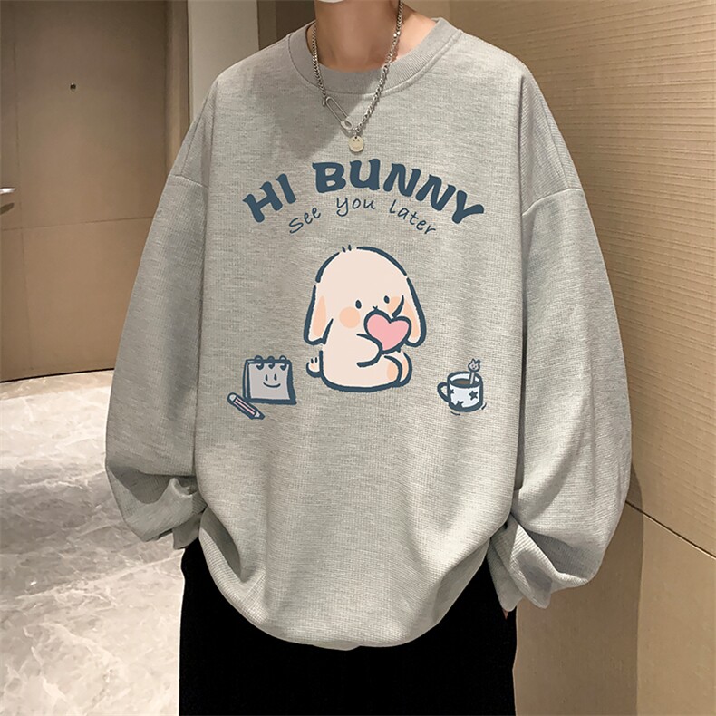 华夫格卫衣圆领卫衣男大码长袖t恤男外套HW76314-P30加绒款-P40,男装卫衣,电商A040