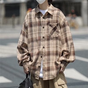 43%棉格子长袖衬衫男女情侣款宽松衬衣1254-P38图片