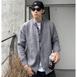 秋冬季miu系拼接假两件针织衫开衫男休闲通勤毛衣外套12861-p78图片