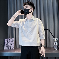 条纹七分袖衬衫男痞帅高级感社会小伙店主风301C-CS22-P58控78，男装衬衫，星座301C（原B323）
