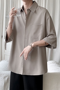 短袖衬衫男夏季新款港风宽松冰丝大码五分袖衬衣CS012-P35图片