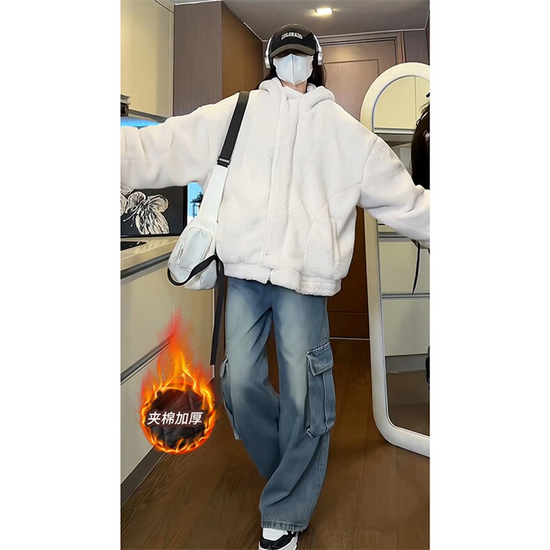 美拉德夹棉羊羔绒加绒加厚气质棉衣宽松连帽外套HY676TP98,男装棉衣,电商A102B