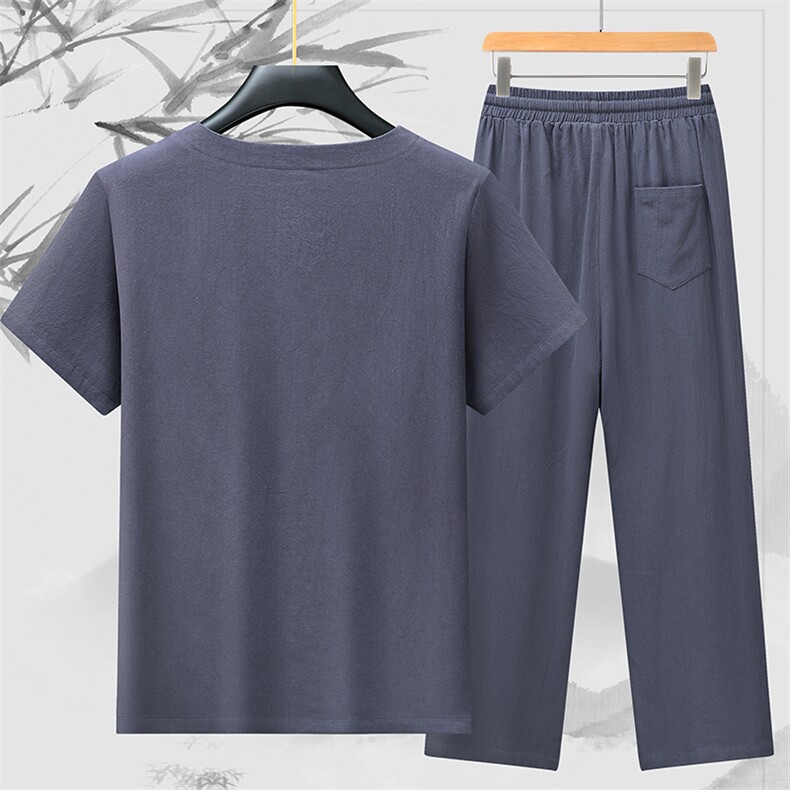 风古风纯棉短袖长裤套装汉服男士中式棉麻唐装CM3826-P68,男装T恤,星座1105-3