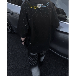 可48小时发货支持抖音得物来样二开 美式满天星亮片短袖T恤MTX722图片