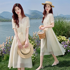 气质贵夫人刺绣天丝连衣裙女2026夏季新款高级感时尚巨好看收腰裙，女装连衣裙，水衣源