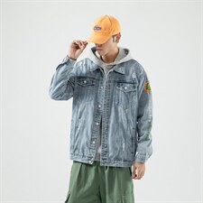 jk822-p90--限价128无影墙牛仔夹克肥仔秋款量足绣花印花大码，男装夹克，星座103A