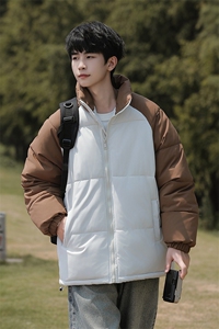 外景山系港风冬款拼色宽松休闲立领棉服A247-MY8891特批65控98图片