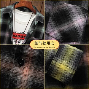 夏季新男衬衫开衫格子衫渐变色帅气男士休闲宽松男外套CS90-P40图片