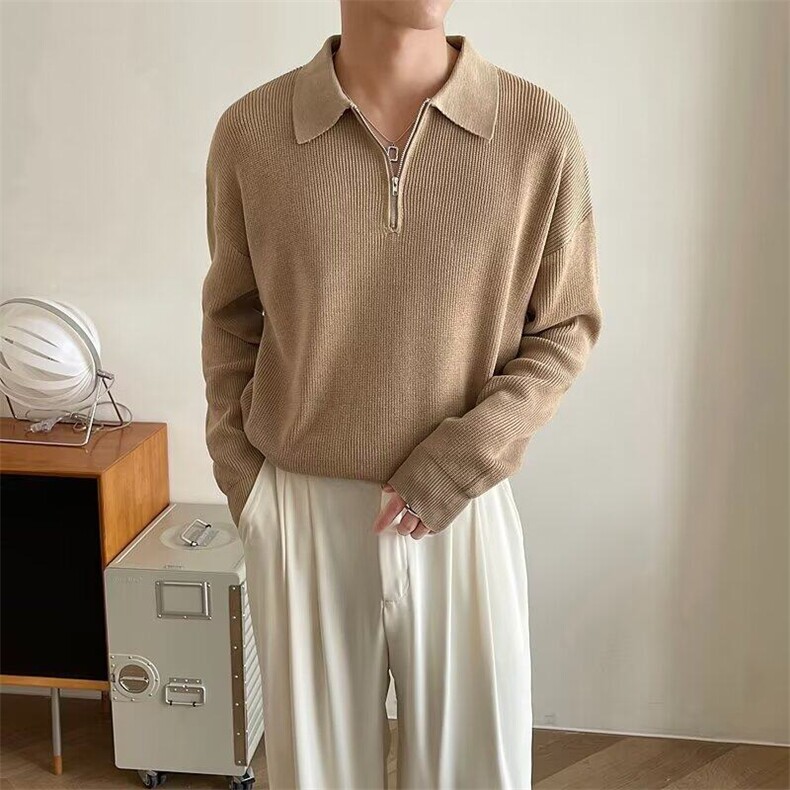 Polo领纯色毛衣男慵懒半拉链针织衫打底休闲内搭男上衣TB47，男装针织衫/毛衣，星座1116A-2（原606A-1）