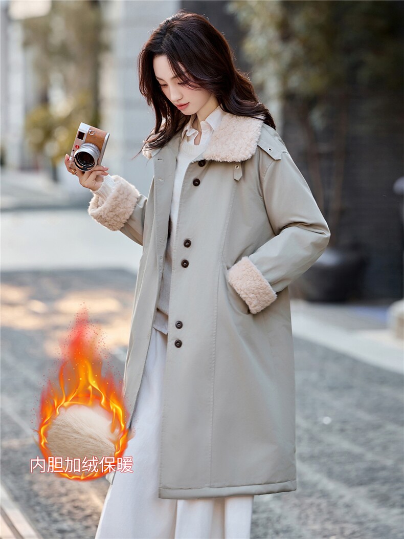 现货！现货！加绒加厚中长款棉服女2025冬季新款洋气减龄羊羔毛,女装棉衣/棉服,以桐