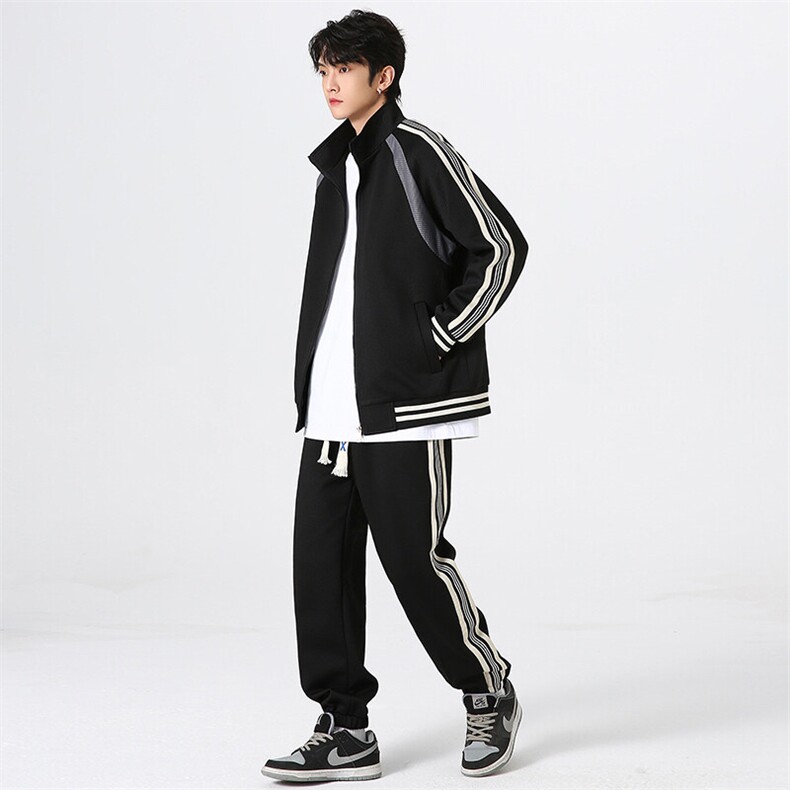 春季新款大码港风潮流立领夹克情侣时尚休闲运动套装男D81P85图片